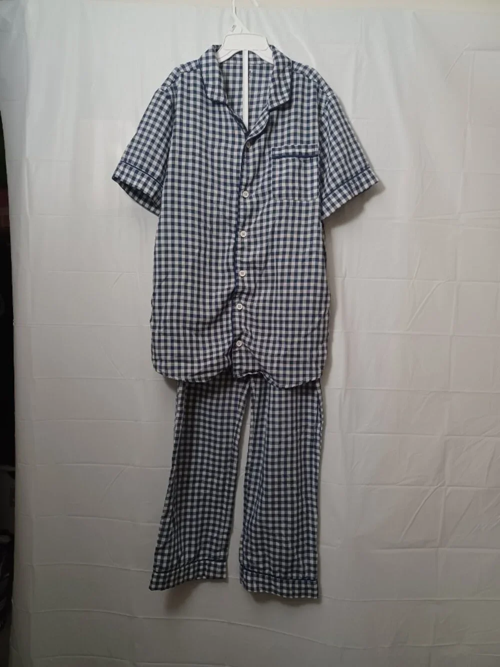 GAP KIDS SLEEP PLAID TWO PIECE PAJAMA SET BLUE WHITE BOYS SIZE 12